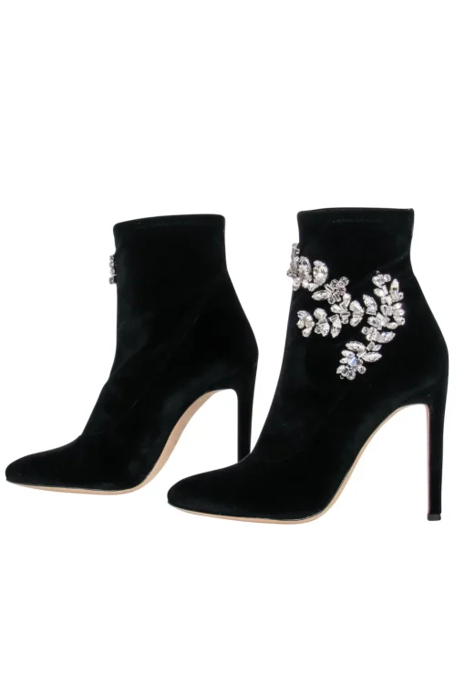 Giuseppe Zanotti - Black Velvet Booties w/ Crystal Embellishment Sz 8