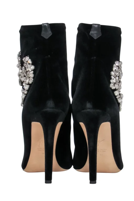 Giuseppe Zanotti - Black Velvet Booties w/ Crystal Embellishment Sz 8