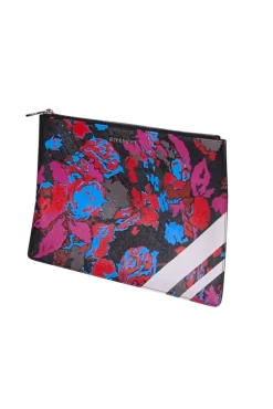 Givenchy - Black & Multi-Color Floral Print Zipper Clutch