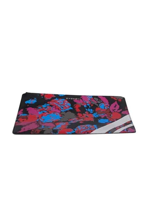 Givenchy - Black & Multi-Color Floral Print Zipper Clutch