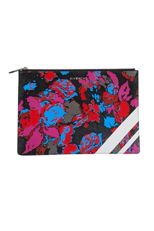 Givenchy - Black & Multi-Color Floral Print Zipper Clutch
