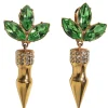 Gold & Green Jeweled Dangle Earrings