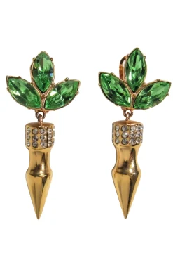 Gold & Green Jeweled Dangle Earrings