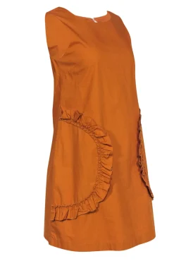 Gorman - Mustard Sleeveless Cotton Shift Dress w/ Ruffled Pockets Sz 6