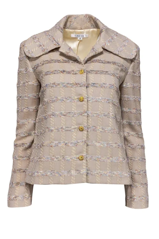 Greta - Beige Jacket w/ Multicolor Metallic Tweed Sz 8