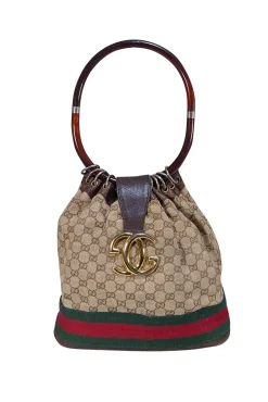 Gucci - Beige & Brown Monogram Bucket Canvas Bag