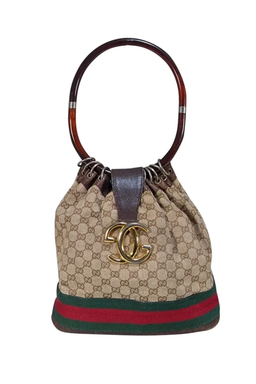 Gucci - Beige & Brown Monogram Bucket Canvas Bag
