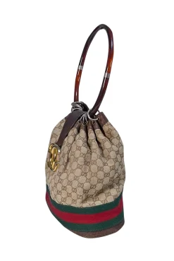 Gucci - Beige & Brown Monogram Bucket Canvas Bag