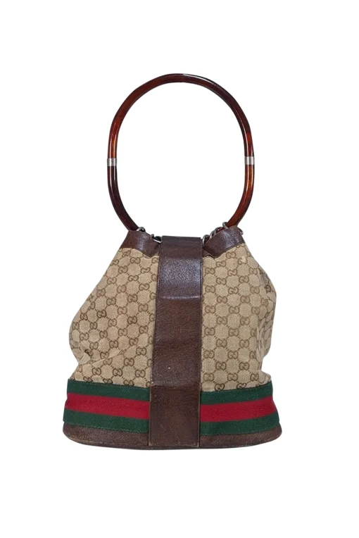 Gucci - Beige & Brown Monogram Bucket Canvas Bag