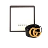 Gucci - Black Leather Belt w/ Large Brass Monogram Logo Buckle Sz L