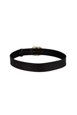 Gucci - Black Leather Belt w/ Large Brass Monogram Logo Buckle Sz L