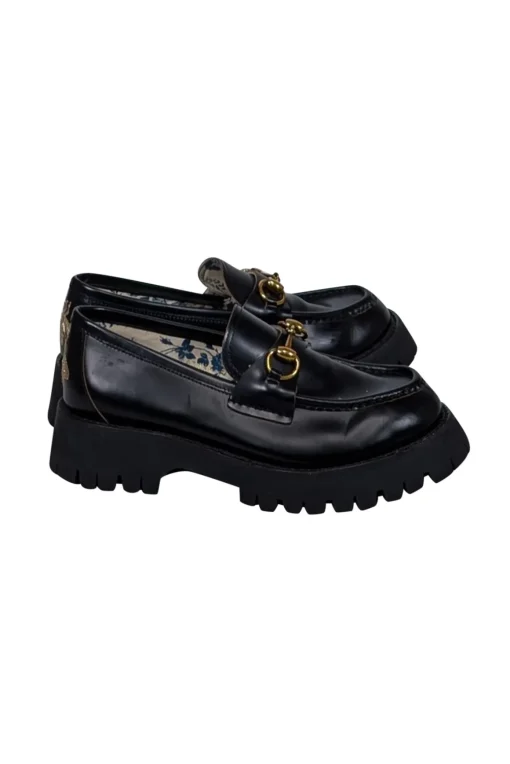 Gucci - Black Leather Harald Horsebit Platform Loafer sz 11