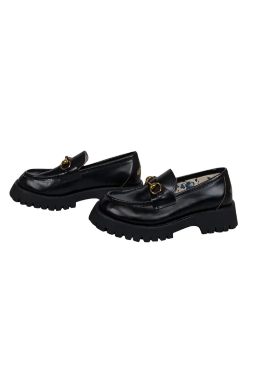 Gucci - Black Leather Harald Horsebit Platform Loafer sz 11