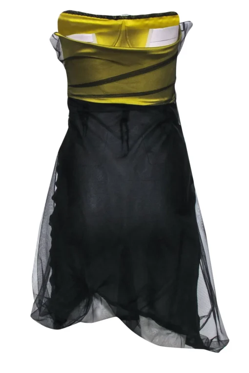 Gucci - Black Organza Strapless Midi Dress w/ Chartreuse Bodice Sz 4