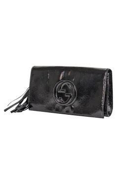 Gucci - Black Patent Leather Tassel Trim Long Clutch
