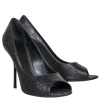 Gucci - Brown Leather Logo Embossed Peep Toe Pumps Sz 8.5