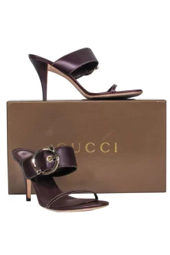 Gucci - Burgundy Leather Strappy Heeled “Juanita” Sandals w/ Buckle Sz 9