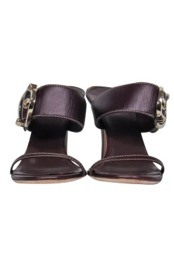 Gucci - Burgundy Leather Strappy Heeled “Juanita” Sandals w/ Buckle Sz 9