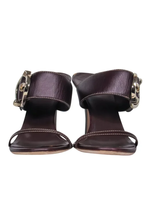 Gucci - Burgundy Leather Strappy Heeled “Juanita” Sandals w/ Buckle Sz 9