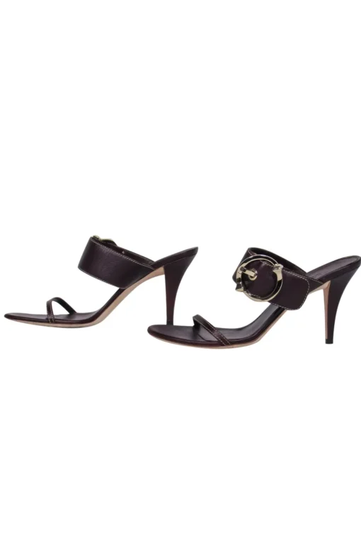 Gucci - Burgundy Leather Strappy Heeled “Juanita” Sandals w/ Buckle Sz 9