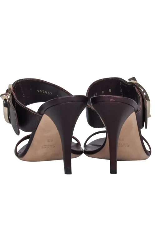 Gucci - Burgundy Leather Strappy Heeled “Juanita” Sandals w/ Buckle Sz 9