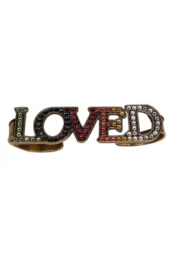 Gucci - Gold & Multi Color Rainbow Jeweled "Loved" Palm Cuff