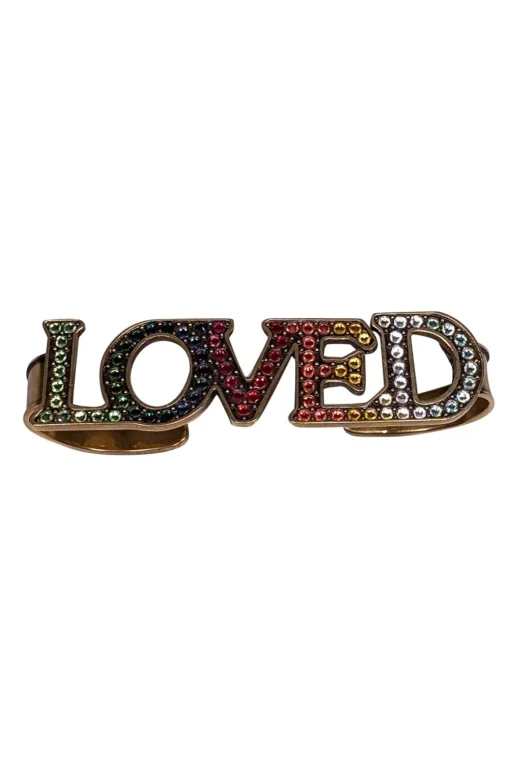 Gucci - Gold & Multi Color Rainbow Jeweled "Loved" Palm Cuff