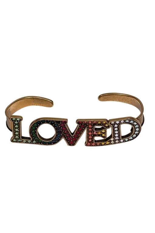 Gucci - Gold & Multi Color Rainbow Jeweled "Loved" Palm Cuff