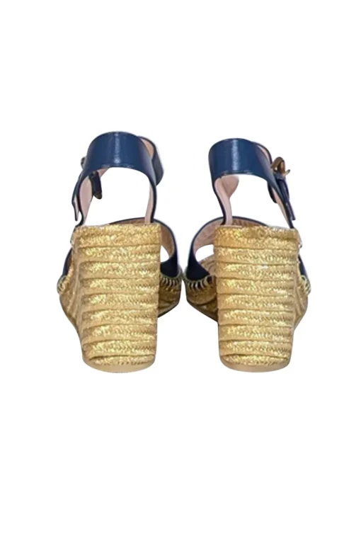Gucci - Gold & Navy Espadrille Wedge Sandals Sz 9