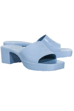 Gucci - Light Blue Rubber Logo Platform Slide Sandals Sz 11