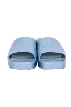 Gucci - Light Blue Rubber Logo Platform Slide Sandals Sz 11