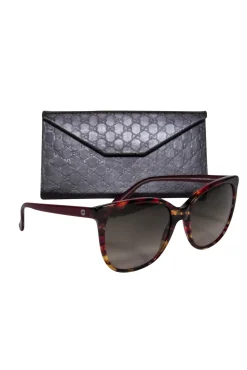 Gucci - Maroon Tortoise Shell Round Sunglasses