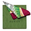 Gucci - Maroon Trim w/ Multi Color Tree Print Silk Scarf
