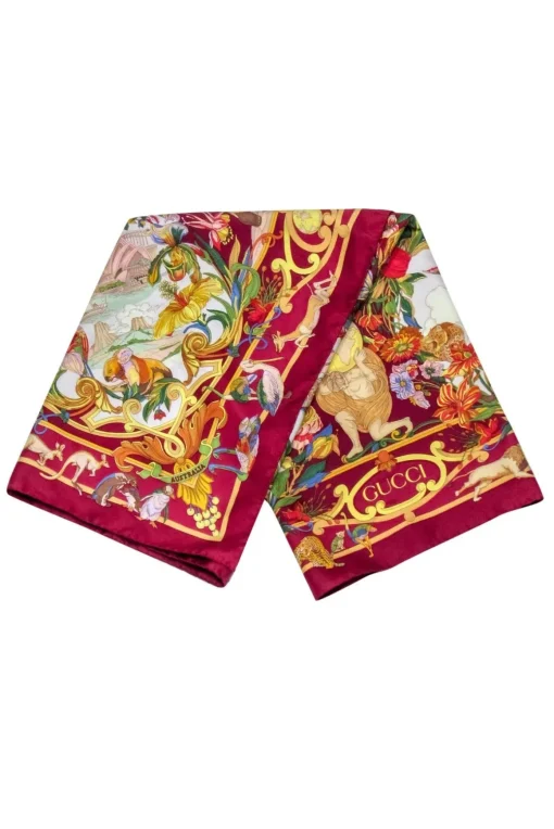 Gucci - Maroon w/Animal Printed Silk Scarf