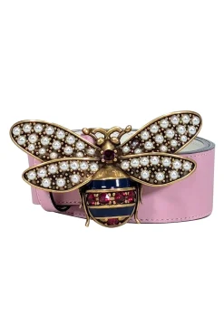Gucci - Pink Leather Bee Buckle Belt