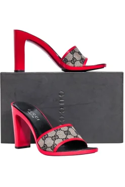 Gucci - Red Mule Heel w/ Monogram Canvas Front Sz 8