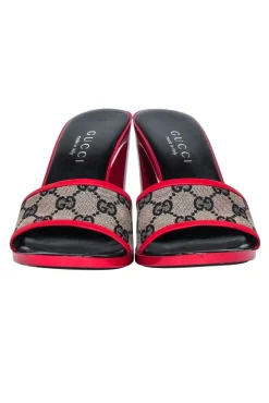 Gucci - Red Mule Heel w/ Monogram Canvas Front Sz 8