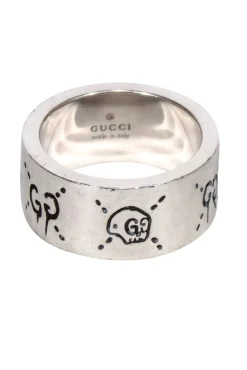 Gucci - Sterling Silver Engraved Logo Ring Sz 5.5