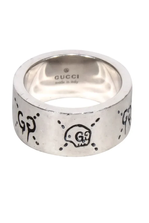 Gucci - Sterling Silver Engraved Logo Ring Sz 5.5