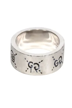 Gucci - Sterling Silver Engraved Logo Ring Sz 5.5