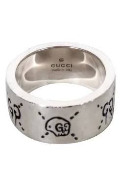 Gucci - Sterling Silver Engraved Logo Ring Sz 5.5