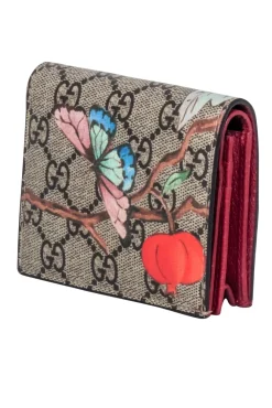 Gucci - Tan & Brown Monogram Print w/ Butterfly Detail Wallet