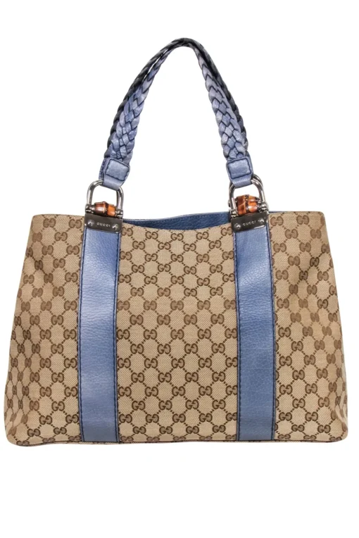 Gucci - Tan Jacquard Libeccio Monogram Shoulder Bag w/ Braided Strap
