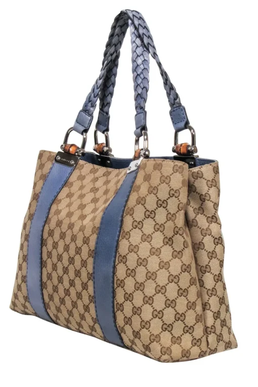 Gucci - Tan Jacquard Libeccio Monogram Shoulder Bag w/ Braided Strap