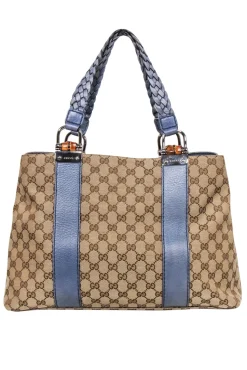 Gucci - Tan Jacquard Libeccio Monogram Shoulder Bag w/ Braided Strap