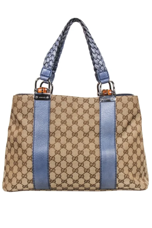 Gucci - Tan Jacquard Libeccio Monogram Shoulder Bag w/ Braided Strap