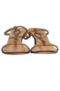Gucci - Tan Leather Kitten Heel Sandal w/ Gold-Toned Hardware Sz 6.5