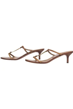 Gucci - Tan Leather Kitten Heel Sandal w/ Gold-Toned Hardware Sz 6.5