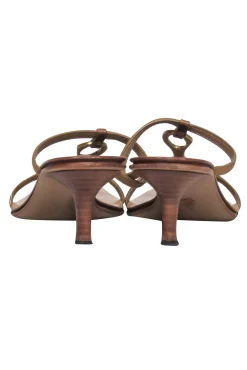 Gucci - Tan Leather Kitten Heel Sandal w/ Gold-Toned Hardware Sz 6.5