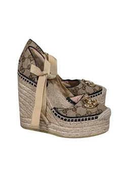 Gucci - Tan Monogram Wrap Around Espadrilles Sz 4